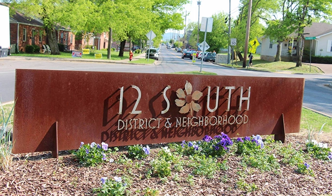 12 South neighborhood entrance sign in Nashville Tennessee.