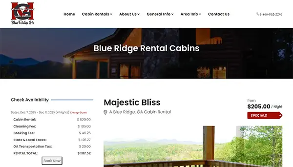 Screenshot of the pre-booking rate calculator showing rental totals including taxes and fees.