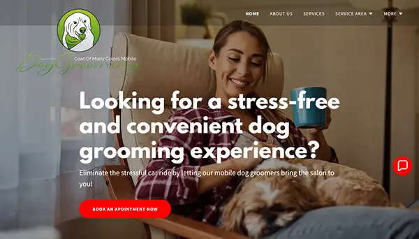 Coat of Many Colors Mobile Dog Grooming local Nashville service area business website and SEO services using the GoDaddy Website Builder platform.