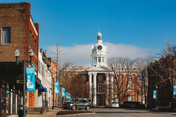 Historic Rutherford County Courthouse in Murfreesboro Tennessee, a major landmark southeast of Nashville.